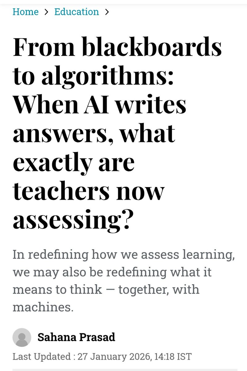 sahanaprasad14's tweet photo. https://t.co/MdbA0CmFc3

In the age of AI, educators are moving from being "custodians of content" to "diagnosticians of thinking." 

#AIinEducation
#FutureOfLearning
#DigitalPedagogy
#EdTechEvolution
#HumanIntelligence https://t.co/crgDSPbJGc
