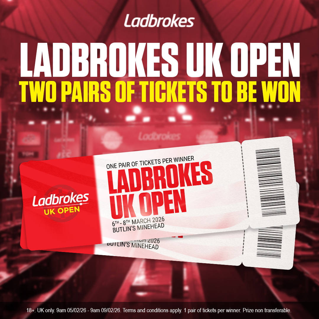 WIN TICKETS TO THE UK OPEN! 🚨

We're giving away two pairs of tickets to the Ladbrokes UK Open in March! 🎯

1️⃣ Reply to this post with the highest checkout in darts
2️⃣ Retweet and like this post
3️⃣ Follow <a href="/Ladbrokes/">Ladbrokes</a> 

Two eligible entrants will be selected at random and win the