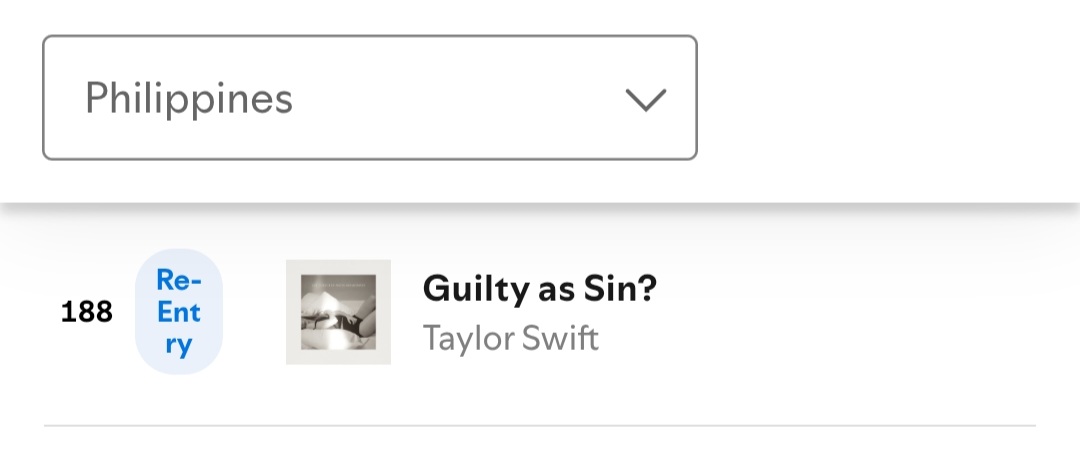 SwiftyRuza's tweet photo. The way this 2-year-old album track is charting in the Philippines… while US Swifties keep failing us 😭 Filipinos are always carrying and still giving us a glimmer of hope. https://t.co/JR5d7cMwUu