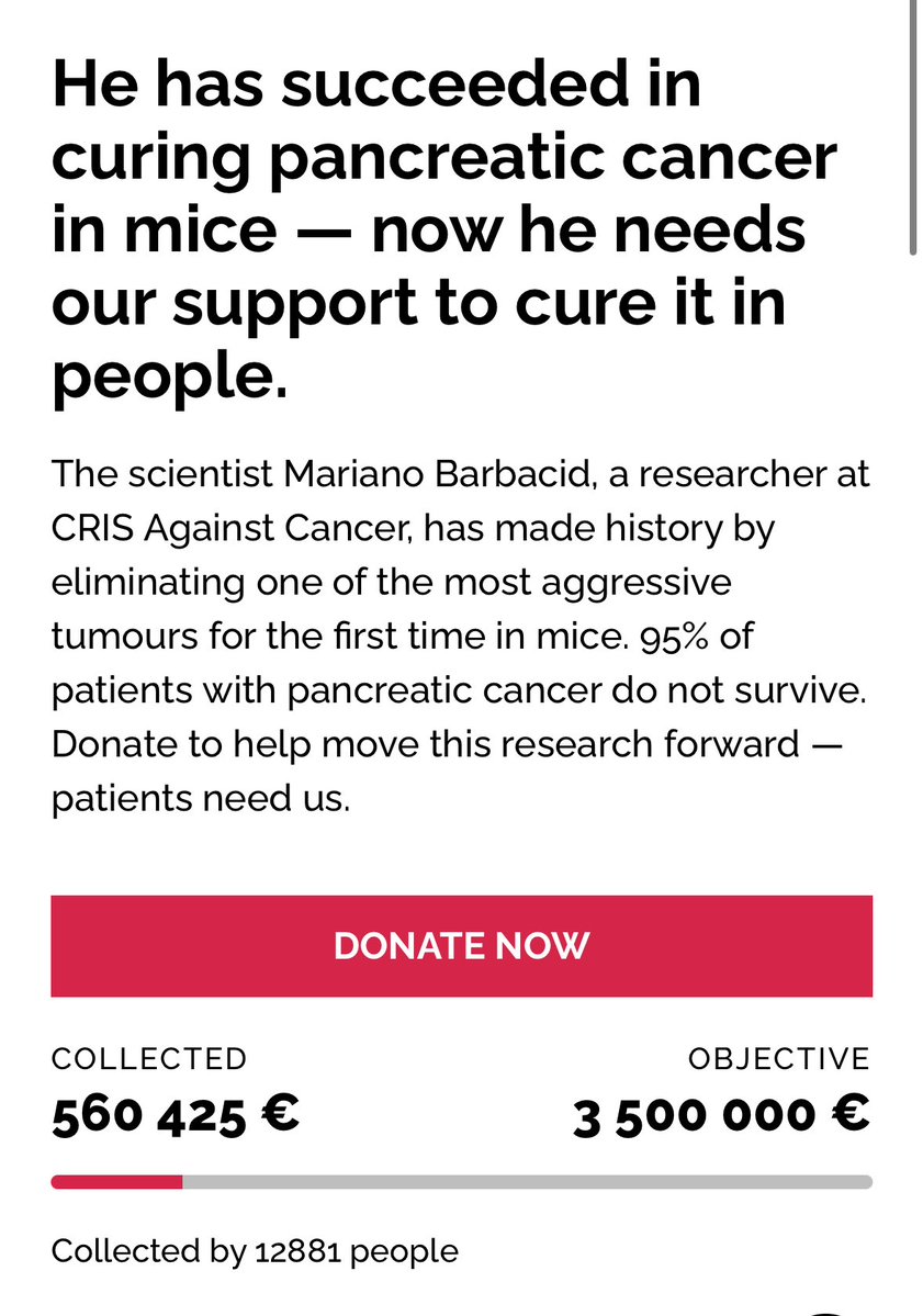 dollshojo's tweet image. pancreatic cancer is one or the deadliest forms of cancers and dr. mariano barbacid and his team managed to cure it in mice. now, they need financial support in order to apply this to humans. please share and donate!

criscancer.org/barbacid/index…