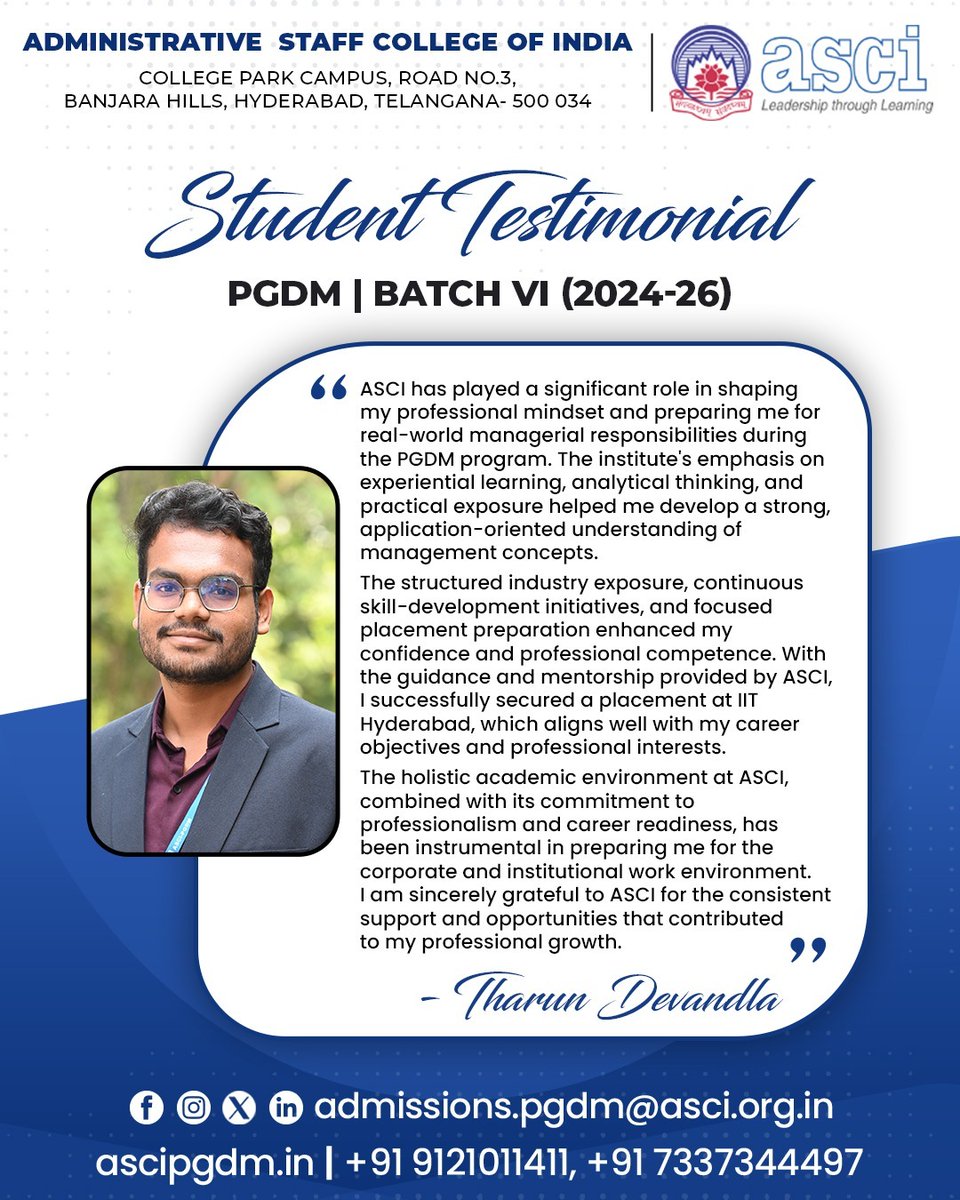 ascipgdm's tweet image. and strong placement preparedness that collectively build confidence and career readiness.

#ascipgdm #studenttestimonial #pgdmjourney #ascihyderabad #pgdm2024 #pgdm2026 #managementstudies #campusexperience #pgdmplacements #studentsuccess #globalexposure #asci #pgdmcollege