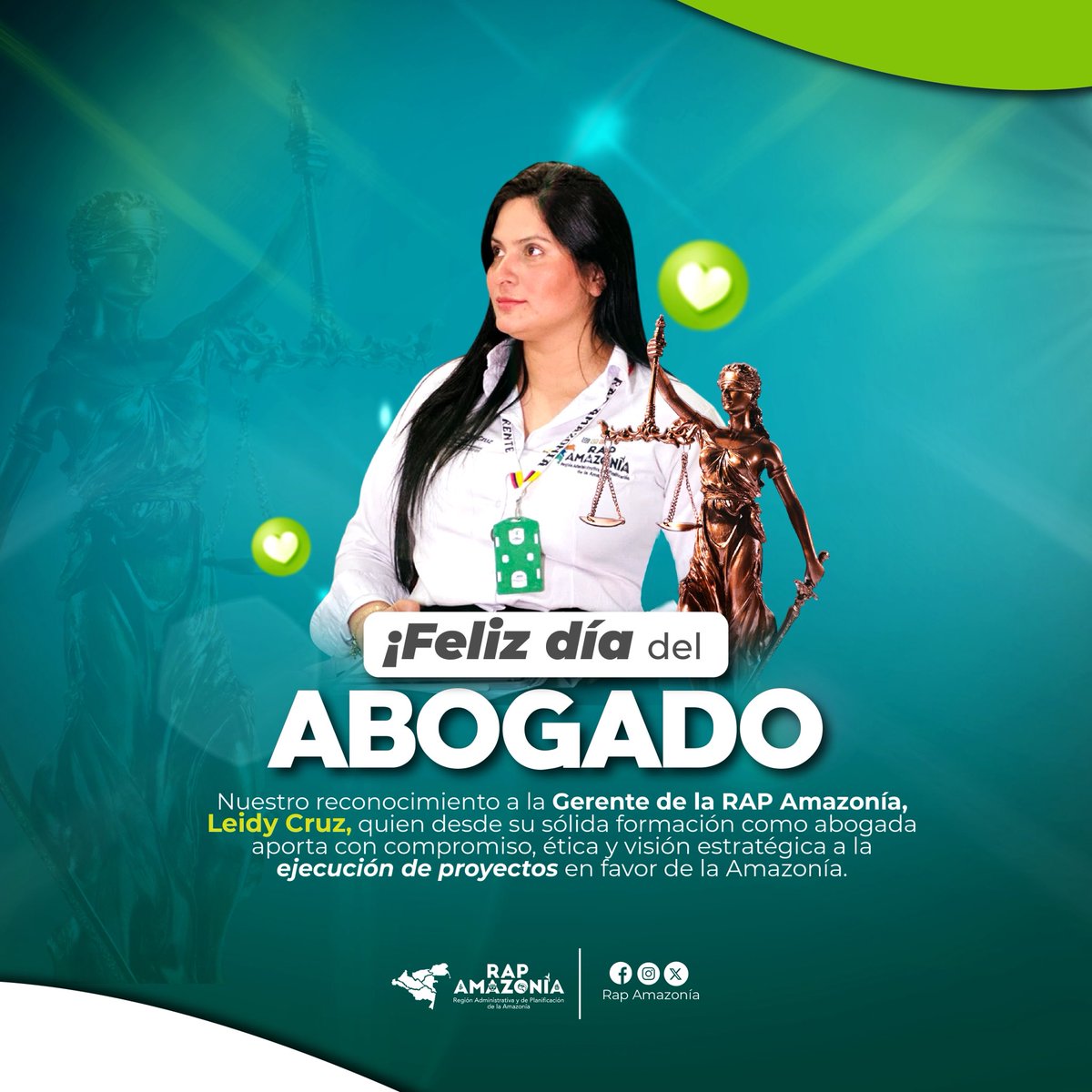 ¡El #Derecho también se vive con vocación y servicio! ⚖️✍️ Reconocemos la labor de Leidy Cruz, gerente de la RAP Amazonía y #abogada de profesión, por su compromiso y liderazgo en el fortalecimiento de proyectos que impulsan el desarrollo de la región amazónica.
#SomosRAPAmazonía
