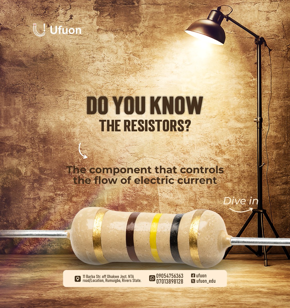 ufuon_edu's tweet image. Did you know?
A resistor is the electronic component that controls the flow of electric current in a circuit.🔌 
Learn electronics the practical way with Ufuon.
#Ufuon #ElectronicsBasics #LearnElectronics #STEMNigeria #TechEducation