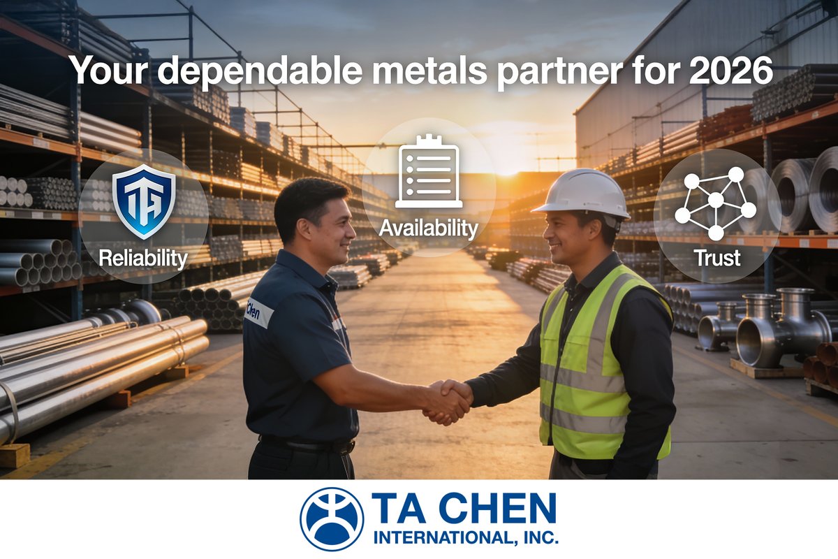 TaChenMarketing's tweet photo. Built on reliability, availability, and trust—Ta Chen Int’l Inc. is your metals partner.
As 2026 unfolds, we’re ready to support your growth with dependable inventory and service, every step of the way.
Here’s to stronger partnerships and a reliable supply ahead. 🥂 https://t.co/N8mu1Ma74k