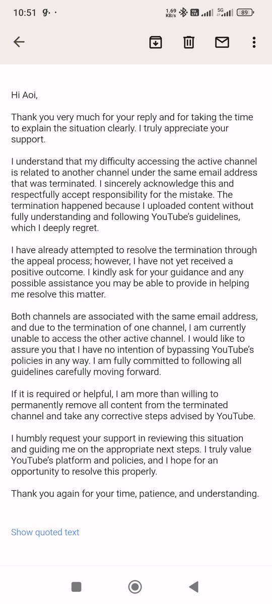 Alex67872643's tweet photo. I truly respect YouTube’s Community Guidelines and never intended to violate any policy. If given a chance, I am fully willing to delete all videos from the terminated channel and strictly follow all rules. https://t.co/HYBjmk6VKV
