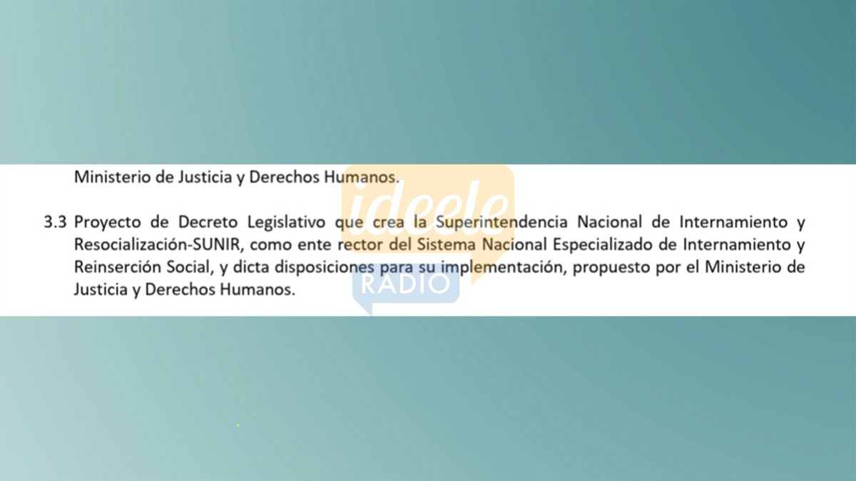 ideeleradio's tweet photo. 🔴 #LoÚltimo | Desde las 11:00 a. m., se realiza una nueva sesión del Consejo de Ministros en donde uno de sus puntos incluye el análisis de proyecto legislativo que crea la Superintendencia Nacional de Internamiento y Resocialización #SUNIR, que reemplazará al #INPE, actualmente bajo dirección de #ShadiaValdez, acutal viceministra de #Justicia y exmilitante de #Podemos.