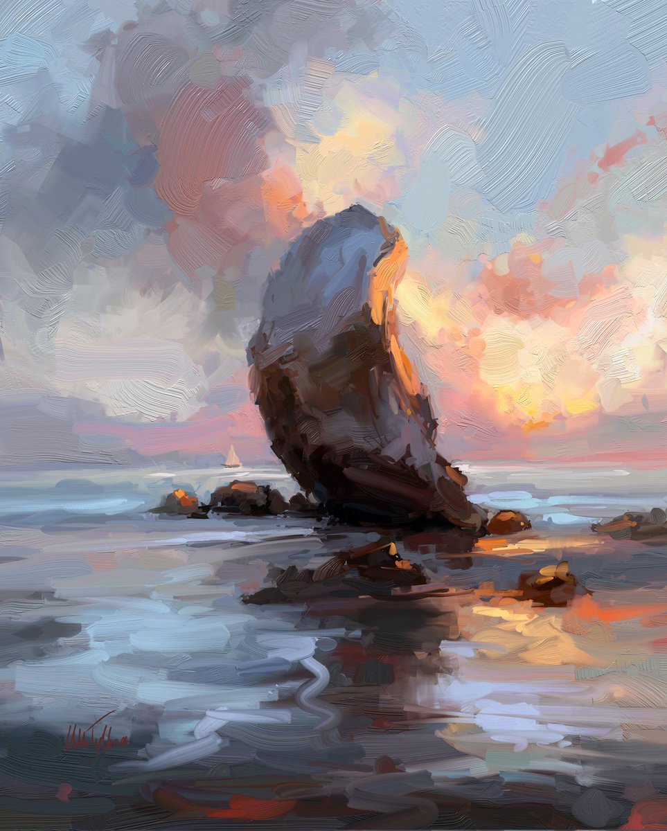 ~ Rock at evening time ~ 
Digital oil painting