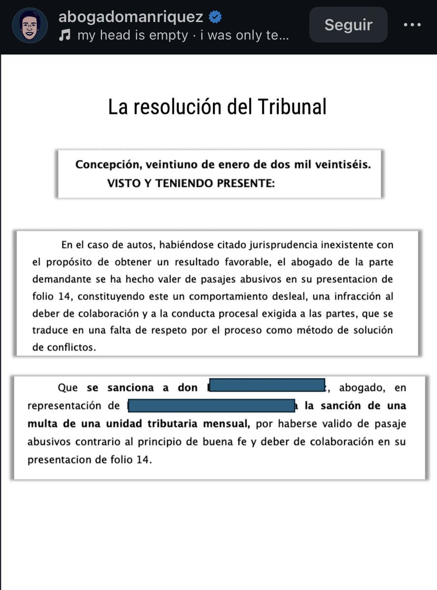 Un abogado de Conce se fue sancionado por citar pura jurisprudencia falsa (admitió que el escrito lo realizó con IA). La contraparte revisó los fallos citados y notó que no existían XDD