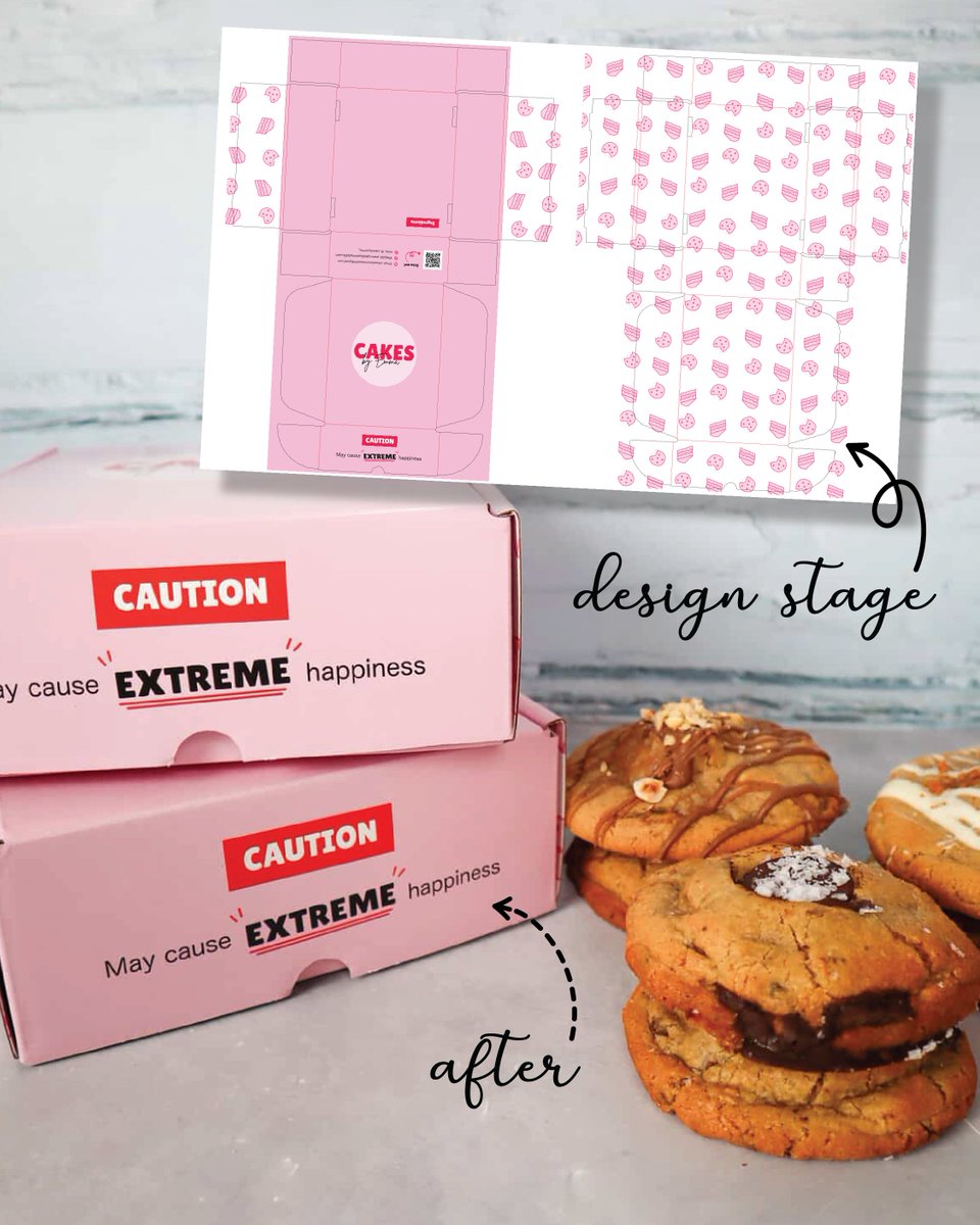 Swipe to see the design process of @_cakesbyemma_ cookie box. #cookies #cookiebox #foodbox #brandedboxes #irishbusiness