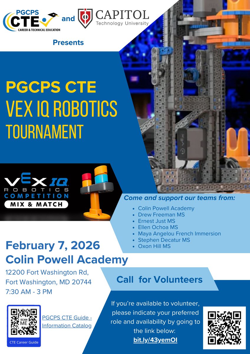 oxonhillmiddle's tweet photo. 🤖🔥 Robotics in Motion!
Our students are locked in—designing, testing, and competing as they prepare for the upcoming robotics competition. Innovation, teamwork, and problem-solving on full display!
#STEMStrong #OxonHillPride #RoboticsTeam https://t.co/E3I88jSLX6