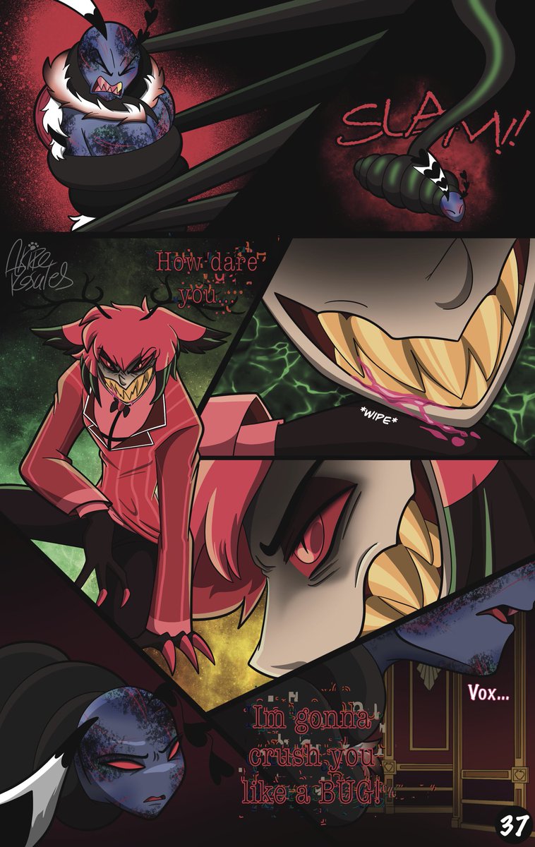 AkireRosales's tweet photo. Radio Broadcast
Part 6
Pages 37 - 40

What does it take to redeem a murderer?

#HazbinHotel
#HazbinHotelComic

(Hey guys! This damn algorithm is butchering art by dropping its visibility by 90%. So please retweet if possible! Thankssss) https://t.co/BMcUMZGd6L