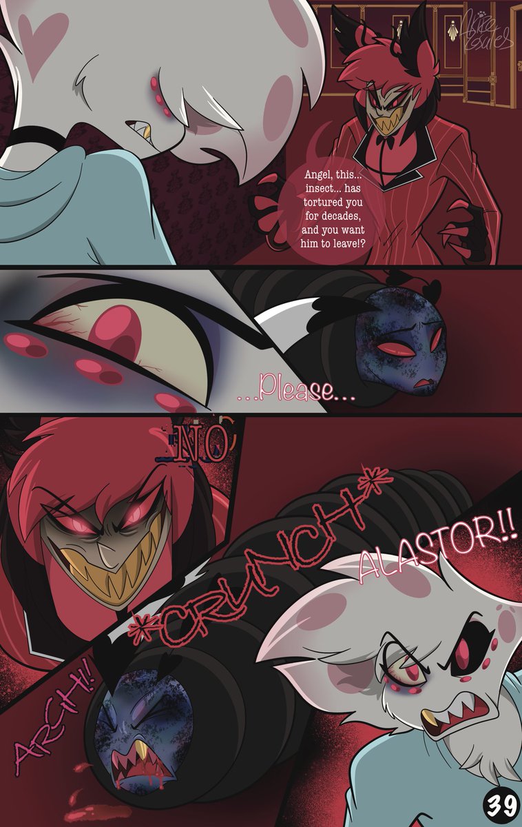 AkireRosales's tweet photo. Radio Broadcast
Part 6
Pages 37 - 40

What does it take to redeem a murderer?

#HazbinHotel
#HazbinHotelComic

(Hey guys! This damn algorithm is butchering art by dropping its visibility by 90%. So please retweet if possible! Thankssss) https://t.co/BMcUMZGd6L