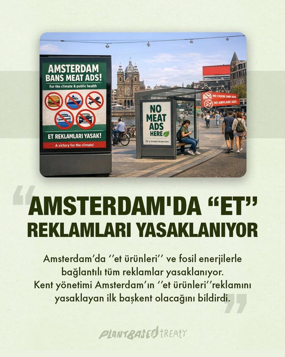 ClimateSaveTR's tweet photo. Amsterdam’da iklim ve kamu sağlığı için önemli bir karar alındı. Artık kent sokaklarında “et ürünleri” reklamı yapılamayacak.
Hayvancılık reklam yasaklarının giderek artarak hayvancılığın yasaklandığı günleri görmek dileğimiz devam ediyor.
#hayvancılık #vegan #bitkisel https://t.co/0o1xjHJZ3c