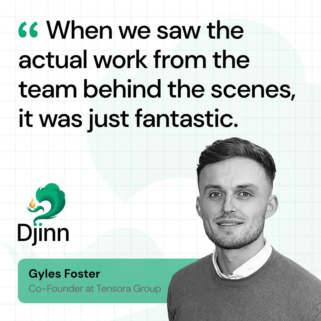 Djinn’s work with Tensora has kicked off! Our partnership will ensure Djinn’s IM benefits from Tensora’s experienced technical leadership and accelerates design maturity. Thank you to Gyles for the kind words!