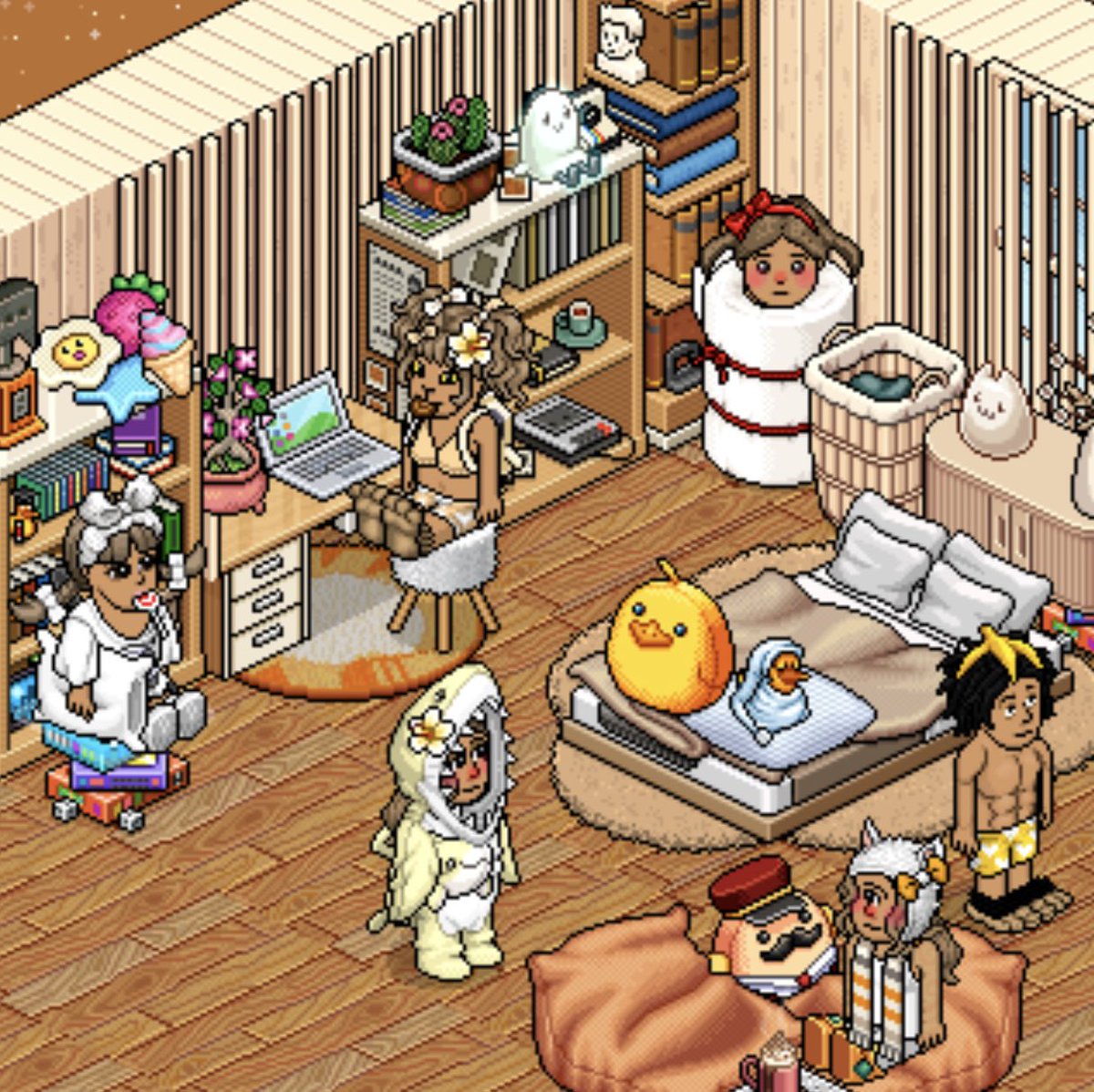 🫶🏽⋆｡˚ 𝓬𝓸𝔃𝔂 𝓬𝓱𝓪𝓸𝓼 ₊˚⊹ 🧺

mystery pillows in the shop now! 
these will be available throughout the month &amp; contain exclusive clothing &amp; cosy furni ⋆｡˚ 🍂🧦
#Habbo <a href="/Habbo/">Habbo</a>