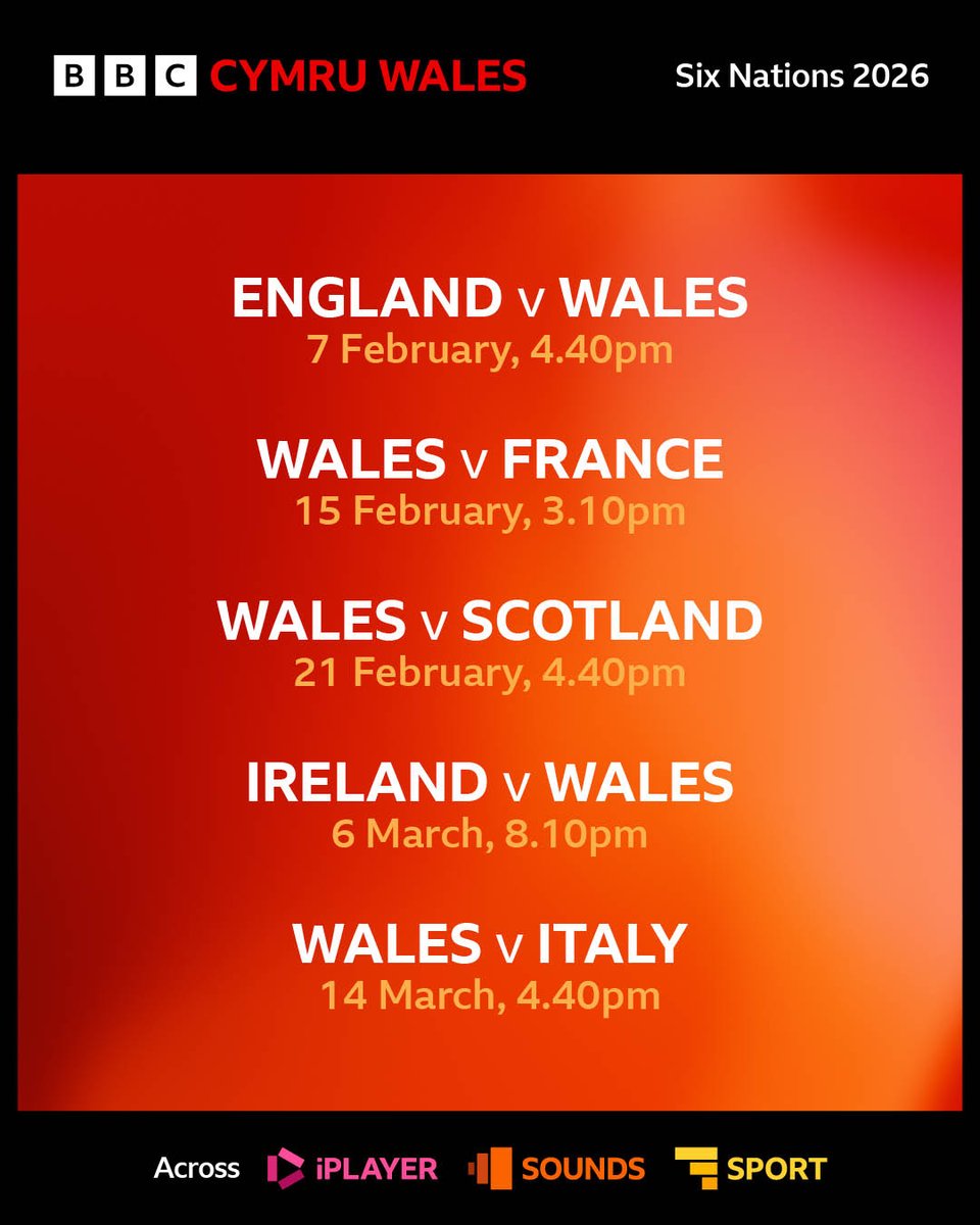 BBCWales's tweet image. It's nearly that time of year! 🏴󠁧󠁢󠁷󠁬󠁳󠁿🏉
Don’t miss a minute of the Six Nations. Watch on iPlayer and listen on BBC Sounds 🎧

Mae hi bron yn amser! 🏴󠁧󠁢󠁷󠁬󠁳󠁿🏉
Peidiwch â cholli eiliad o’r Chwe Gwlad. Gwyliwch ar iPlayer a gwrandewch ar BBC Sounds 🎧

#SixNations #iPlayer