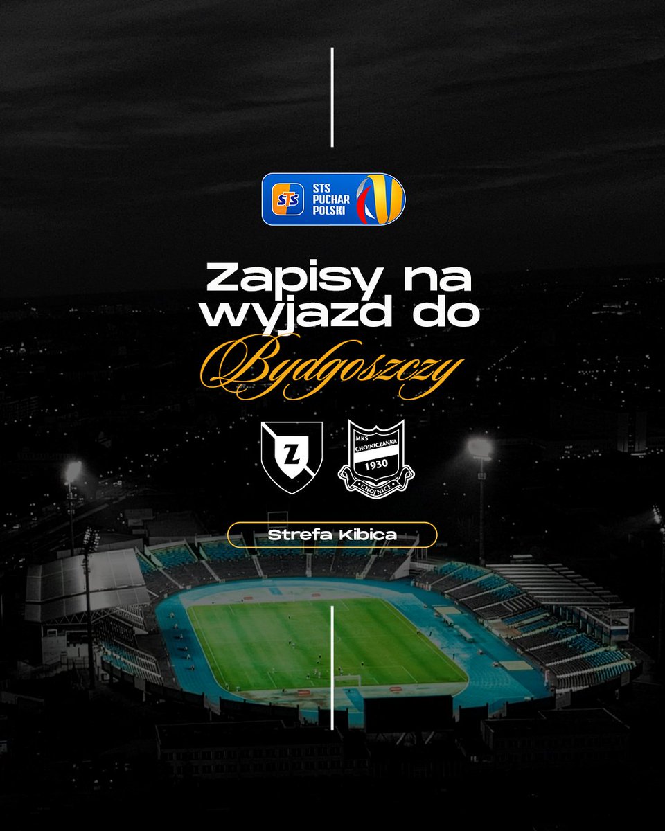 ChojniczankaMKS's tweet photo. W Strefie Kibica Chojniczanki rozpoczęły się zapisy na wyjazd do Bydgoszczy na mecz 1/4 finału STS Pucharu Polski z Zawiszą Bydgoszcz. 

Koszt wyjazdu z biletem wynosi 120 zł lub 90 zł młodzież do 18 roku życia. 

Spotkanie rozegrane zostanie w środę 4 marca o godzinie 17:30. 

Organizatorem wyjazdu są Fanatycy z Grodu Tura.