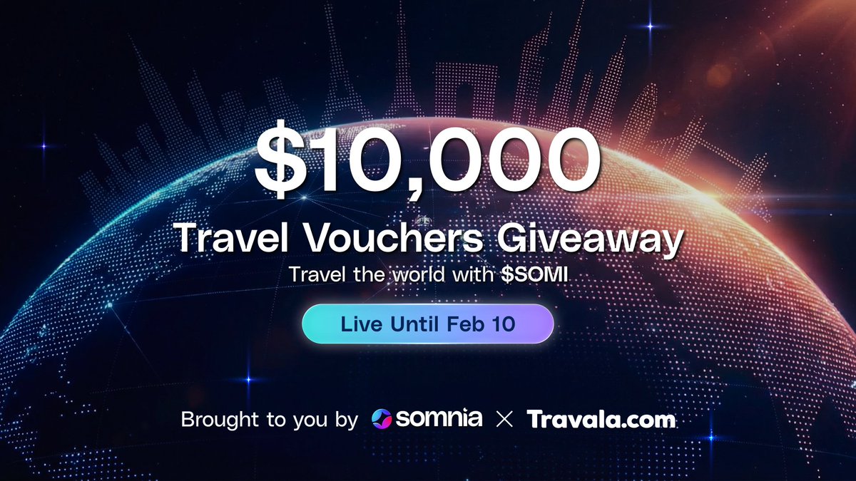 Somnia_Network's tweet image. Somnia x Travala $10,000 Travel Vouchers Giveaway

We're giving $100 vouchers to 100 people to book flights on @travalacom with $SOMI at a discount.

How to enter:

✅️ Reply "Travel the world with $SOMI"
✅️ Create an account at travala.com