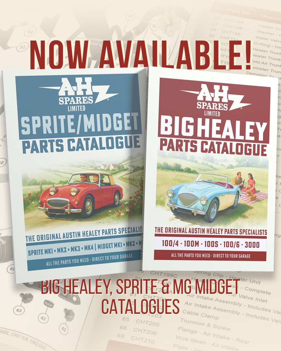 New Big Healey, Sprite &amp; MG Midget parts catalogue are now live on our website! 📘💪

Thousands of parts, clear diagrams &amp; tech info to support restorations big or small!

Check them out now ➡️ visit.ahspares.co.uk/x-230126

#AustinHealey #ClassicCar #RestorationProject #ClassicCarPart