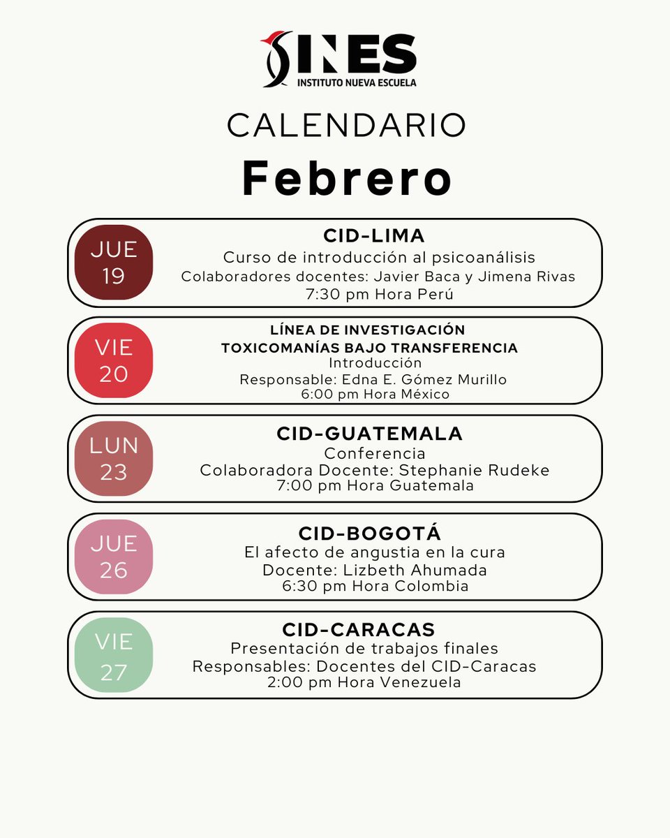Calendario INES FEBRERO 2026