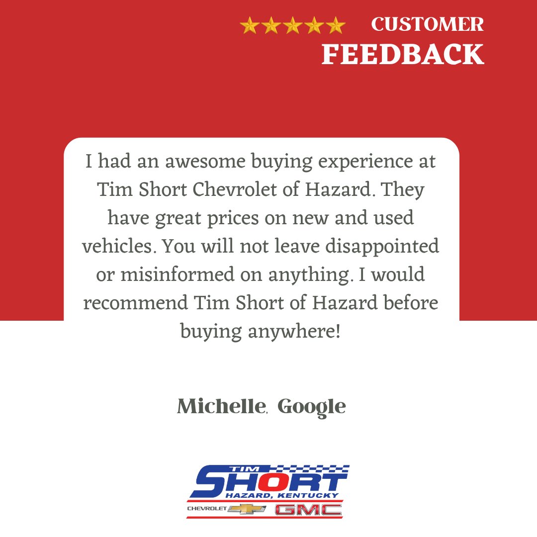 timshorthazard's tweet photo. Thank you, Michelle! We’re thrilled you had an awesome experience and appreciate your recommendation. We’re glad you felt informed and confident in your purchase! https://t.co/ezbCu8Fkws