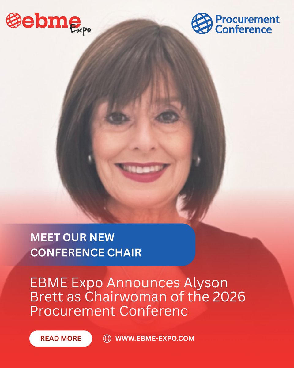 EBME_expo's tweet photo. EBME Expo is delighted to announce that Alyson Brett will chair the Procurement Conference at EBME Expo 2026, taking place 25–26 June at the CBS Arena, Coventry.

Further details on the programme, speakers, and sessions will be announced in the coming months. https://t.co/NmZfP5WN90