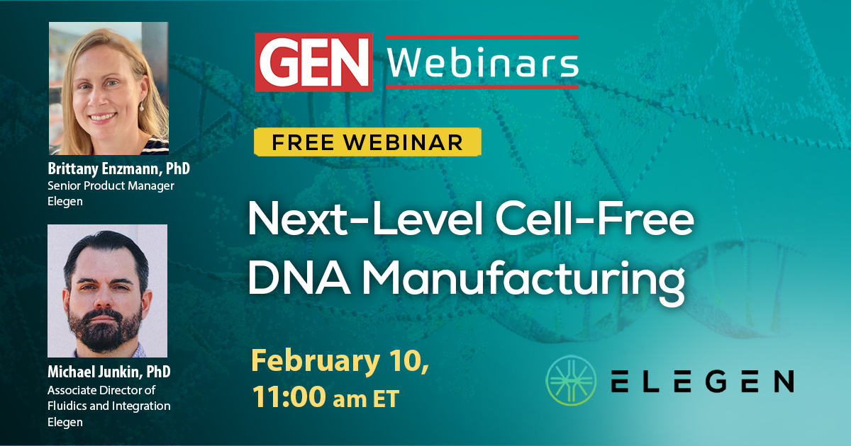 GENbio's tweet image. Unlock the future of DNA synthesis! Join experts Michael Junkin, PhD, and Brittany Enzmann, PhD, on Feb 10, 2026, for insights into Elegen’s groundbreaking Cell-Free DNA platform. Register now: hubs.li/Q03_0XYh0 #Cloning #Plasmids #DNA #Biotechnology #Webinar #Elegen