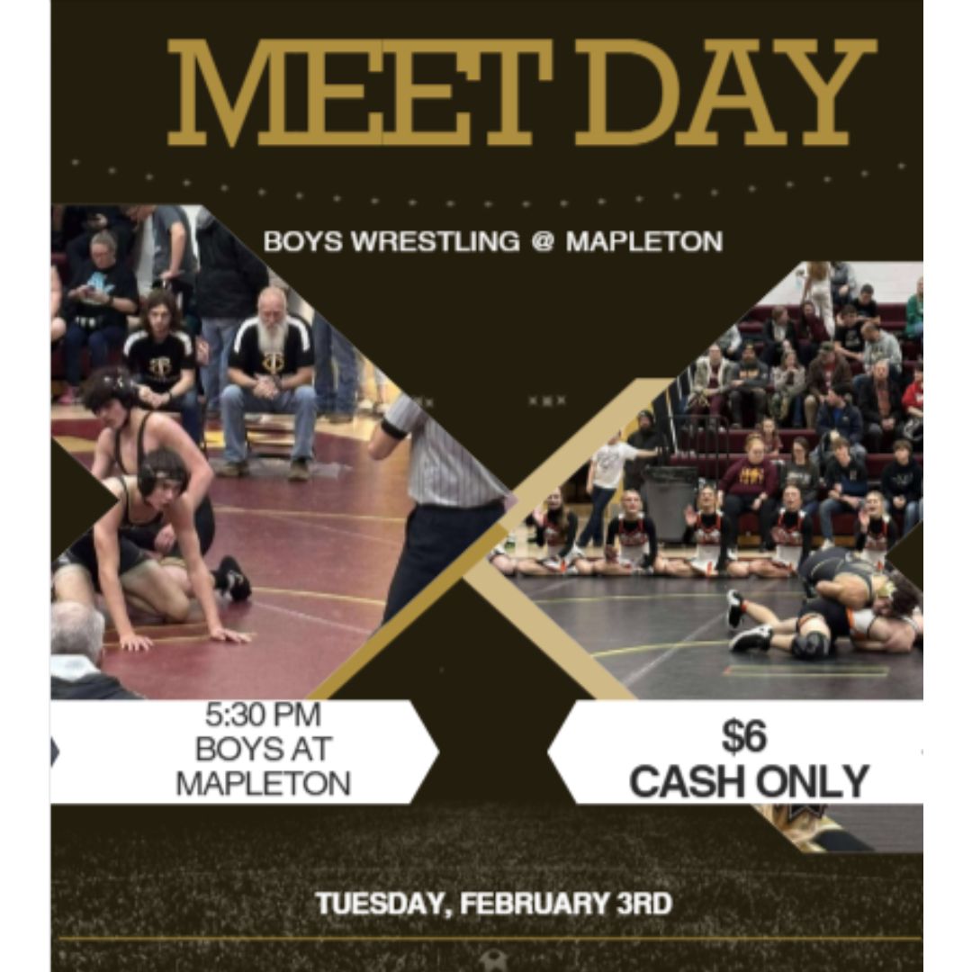 Big night for the HS Boys Wrestling team-Quad at Mapleton vs. MVAOCOU, Tri‑Center &amp; East Sac! Matches start 5:30. $6 CASH ONLY at the door. #WoodbineTigerPride #woodbineactivities