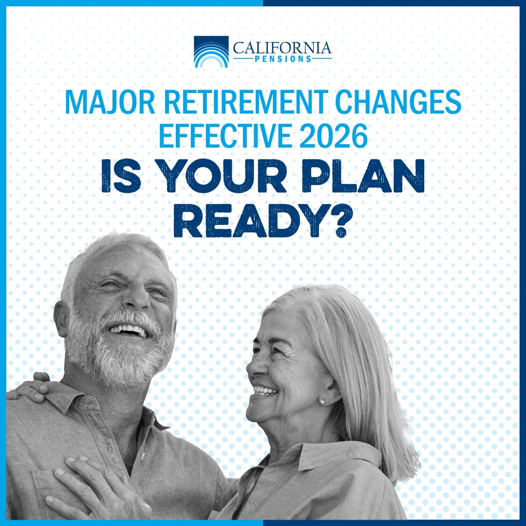 CaliforniaPens1's tweet photo. Big changes to retirement plans began January 2026 with the SECURE Act 2.0. Now is the perfect time to review your retirement plan, update your processes, and keep your team informed!

Discover all the details and get ahead! Visit: https://t.co/NGQvrkU8Qc

#RetirementUpdate https://t.co/3NXOJhQVqa