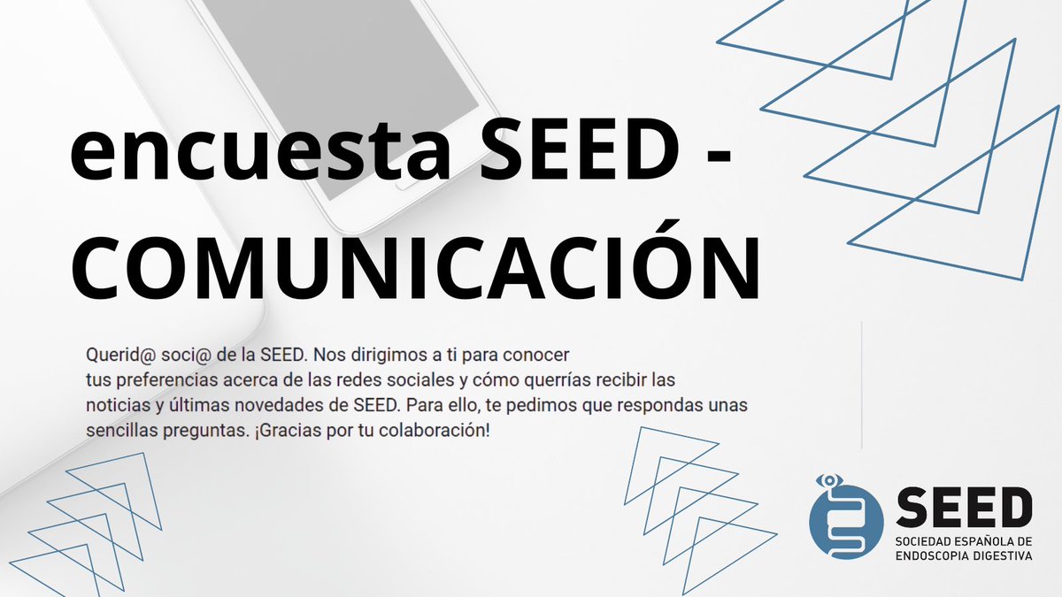 📊Desde <a href="/SEEDendoscopia/">SEED</a> estamos realizando una encuesta para conocer tus preferencias en el uso de redes sociales y cómo te gustaría recibir las noticias y últimas novedades🚀
🗣️¡Tu opinión es fundamental para ayudarnos a mejorar nuestros canales de comunicación!📣
💙GRACIAS por