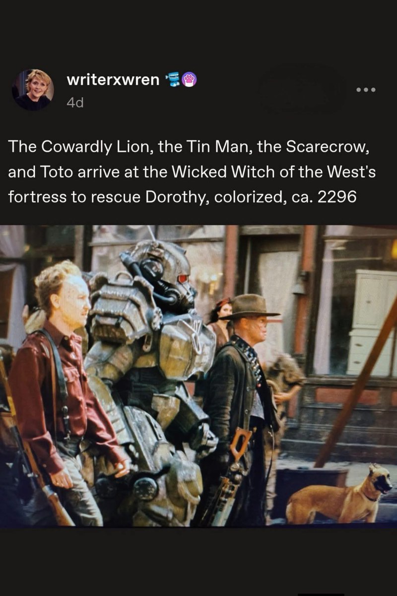 Saw this post and I love it. Fallout and Wizard of Oz parallels.

Let’s also not forget on the way to House a big floating head like the Wizard was!