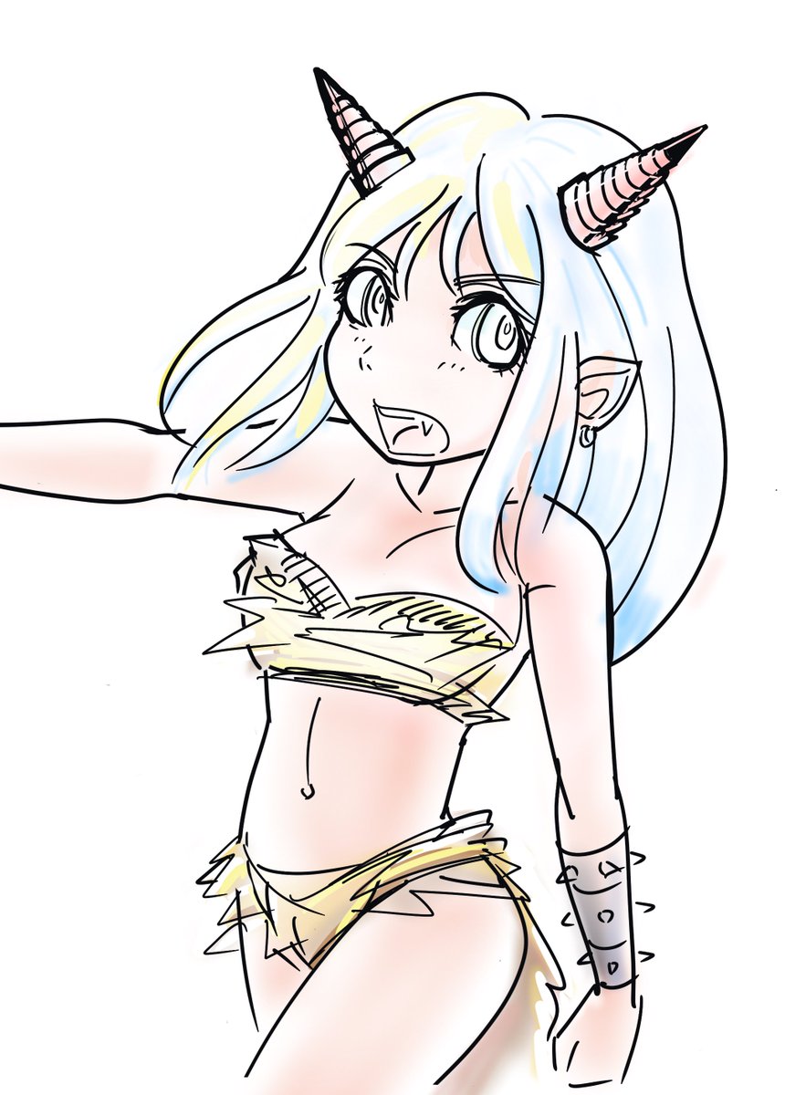 #落描き 
一応、 #OC  🙋‍♀️
👹節分のTLに流れる鬼娘絵に便乗しました🙆‍♀️

私の生息域の神社やお寺も節分祭で賑やかでした ⛩👹
では、
🌙𓈒𓂂𓏸おやすみなさいませ〜🍀🧝‍♀️(:3[____]