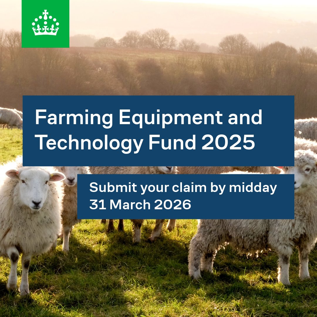 Ruralpay's tweet photo. You have 8 weeks left to submit your claim for Farming Equipment and Technology Fund 2025 for Productivity, Slurry and Animal Health and Welfare grants.  

Before submitting your claim, make sure you have registered your bank details with us by calling 03000 200 301. https://t.co/txyfO6rImH