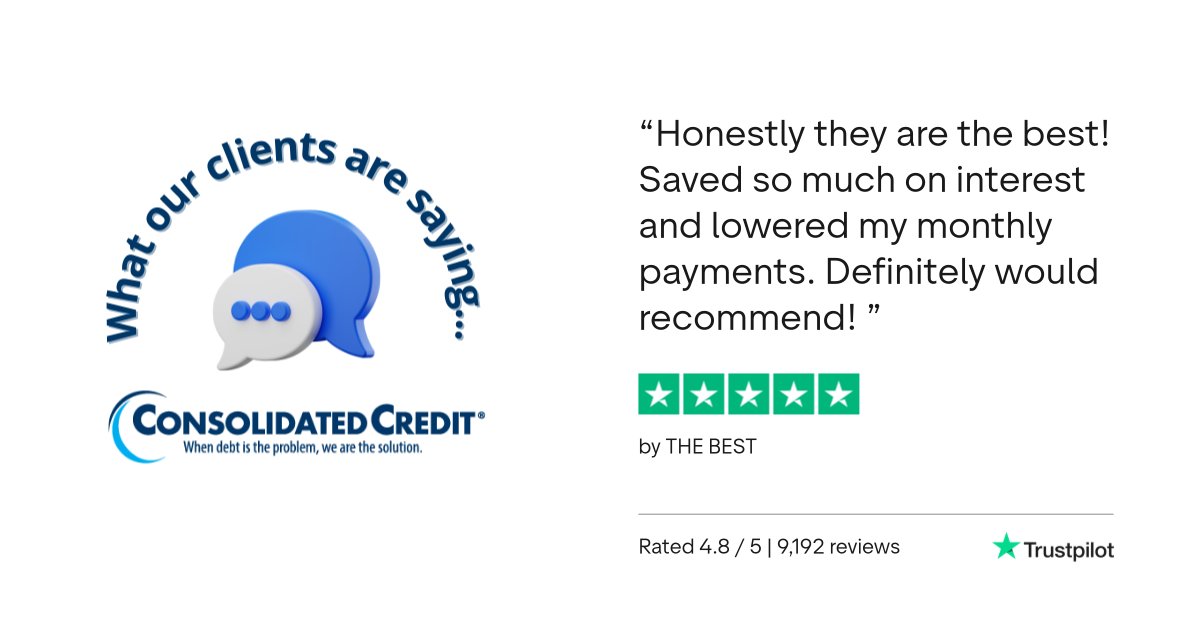 #ReviewoftheDay #DebtRelief🙏
👨‍👩‍👦We've helped over 10 million people just like you.
🔊If you need help reaching your #DebtFree #goals, we may be able to help you too. Call us 
☎️1-844-450-1789

#DebtSucks #Testimonial #Review #ConsolidatedCredit