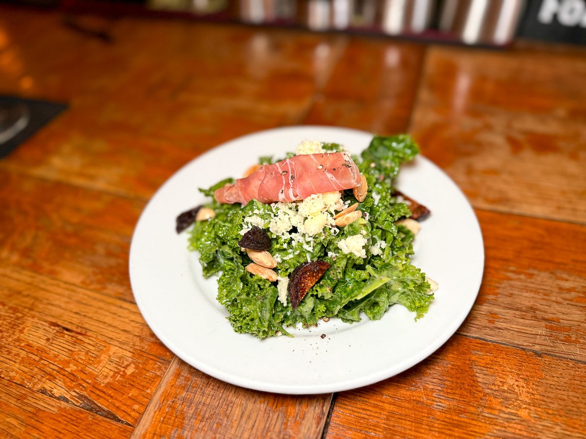 BourbonsBistro's tweet photo. Keep it light without losing flavor! Our Kale and Fig salad features a house-made lemon, honey, poppy seed vinaigrette, mission figs, toasted Marcona almonds, fontina cheese, and prosciutto for a delicious alternative to boring salads. https://t.co/q9U4IkOg6y