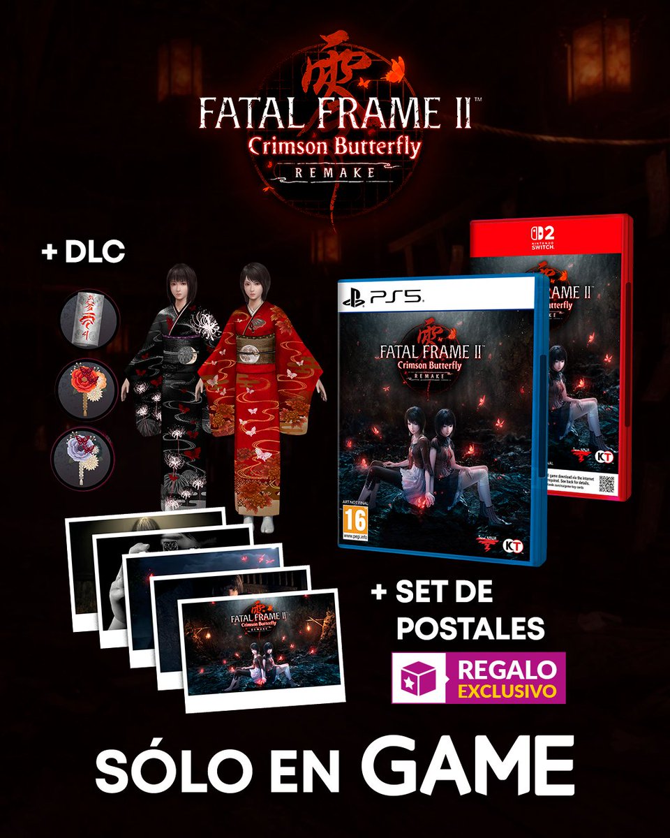 VideojuegosGAME's tweet photo. Lo realmente FATAL sería perderte este juegazo con este regalo tan chulo. 😅

Fatal Frame II: Crimson Butterfly Remake es un MUST para los amantes del terror y si lo reservas en GAME te llevas unas postales exclusivas de regalo. 🎁
https://t.co/JMcjqQydae https://t.co/NvIf9r0aFN