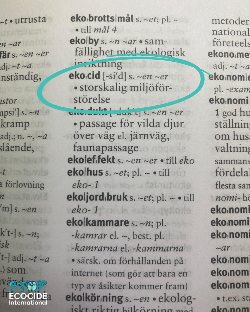 EcocideLaw's tweet photo. #Ecocide (ekocid) has been recognised as an established word in the Swedish language!

It was included in Svenska Akademiens Ordlista (SAOL), the authoritative reference for Swedish spelling and language use.

https://t.co/02oRgnBn9K

#StopEcocide https://t.co/c16ck7GoA2
