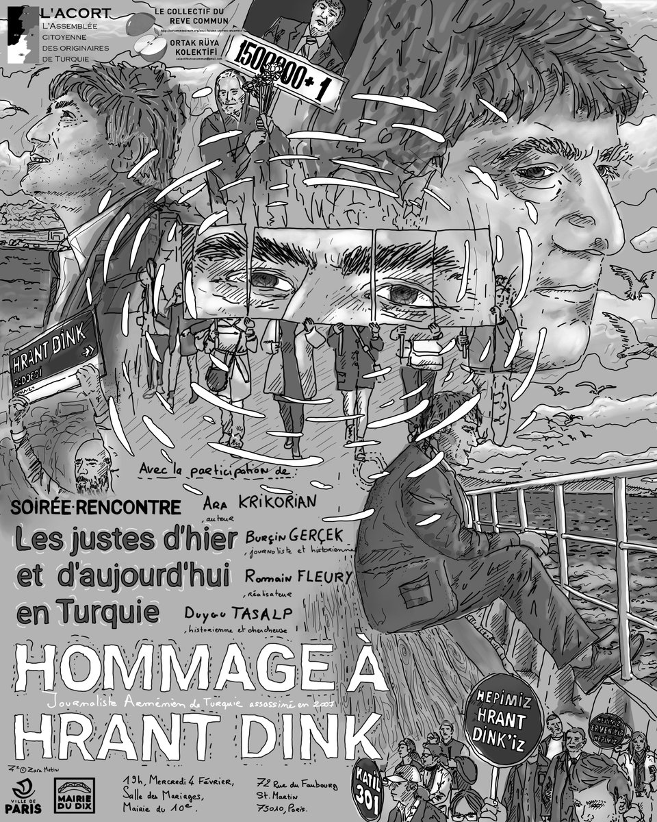 ACORT5's tweet photo. Nous nous retrouvons demain à 19h à la @Mairie10Paris pour rendre hommage à #hrantdink  avec un débat intitulé  " Les Justes d'hier et d'aujourd'hui en Turquie".
Plus que jamais ensemble contre la négationnisme et pour la fraternité des peuples de l'Anatolie. https://t.co/4dcPizPV7S