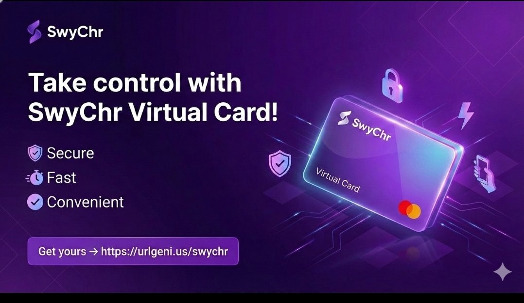 swychrglobal's tweet photo. Take control of your online spending with SwyChr Virtual Card! 💳 Secure, fast, and convenient transactions.

 Get yours 👉https://t.co/klFqXRvZ45

#swychr 
#virtualcard 
#digitalpayments https://t.co/vSMhfOrykI