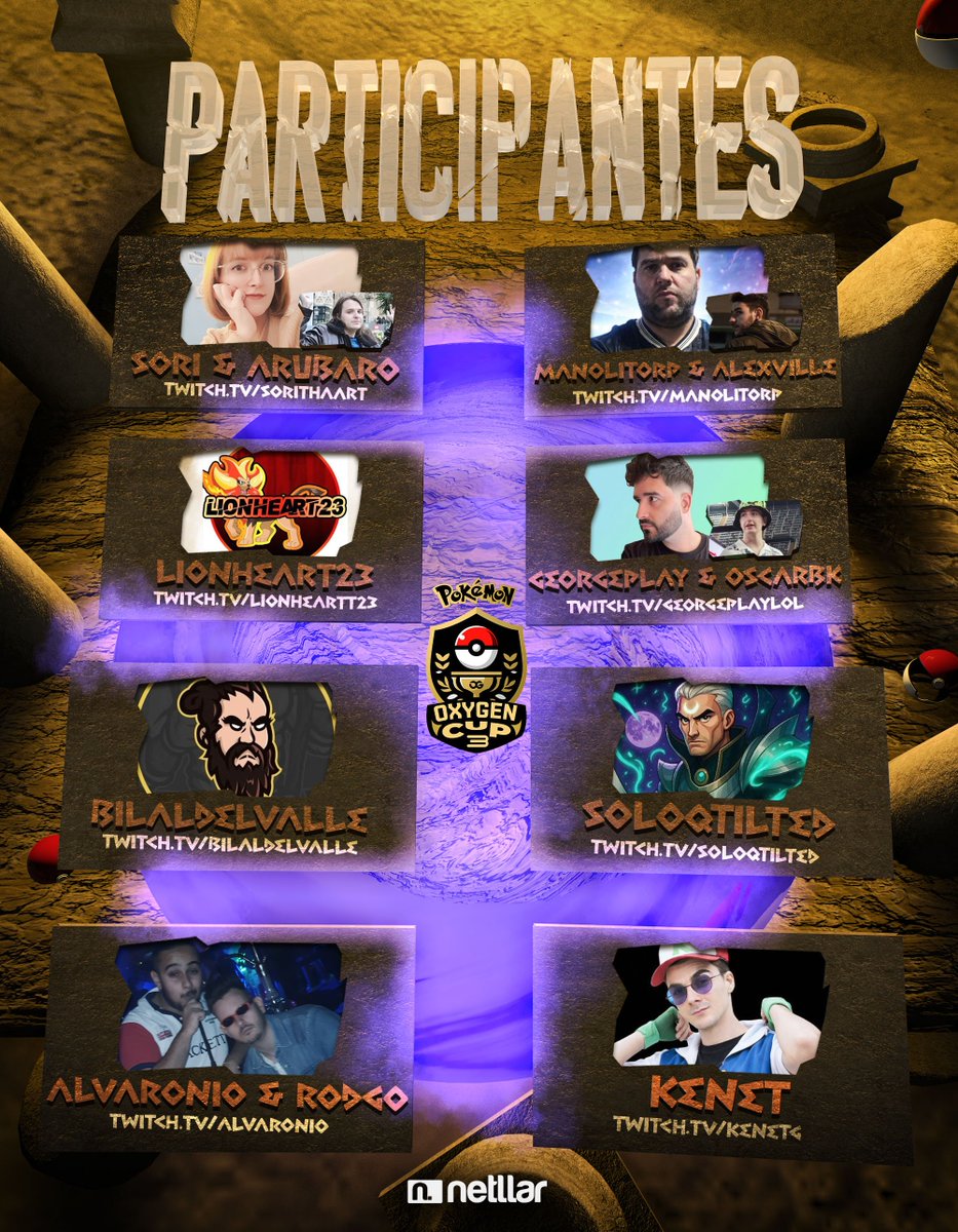 ¡Primeros participantes de la #OxygenCup3 de Pokémon! 🏆

🟡 <a href="/ArtSoritha/">Sori🐾🐺🌸🌸</a> &amp; <a href="/Arubaro23/">Arubaro</a>
🟡 <a href="/ManolitoRP19/">MANOLITORP</a> &amp; <a href="/AlexVille_/">Alex Ville ツ</a>
🟡 <a href="/Lionheart2_3/">Lionheart23</a>
🟡 <a href="/Georgeplaylol/">George</a> &amp; <a href="/OscarBK_/">OscarBK, IRL Chester Horse</a>
🟡 <a href="/BilalDelValle/">Bilal del Valle</a>
🟡 <a href="/SoloQTilted/">SoloQTilted</a>
🟡 <a href="/Alvar0ni0/">Álvaro 'Alvaronio' Daza</a> &amp; <a href="/El_Rodgo/">El Rodgo🐦‍🔥🏛️</a>
🟡 <a href="/kenetoficial/">KENƎT ⚡️</a>

¡Bienvenidos, nos vemos en Sinnoh! 💛