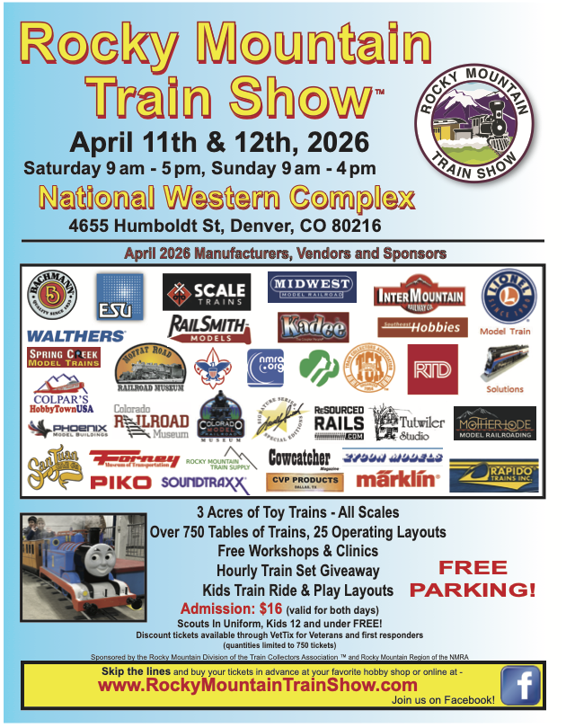 All Aboard the Rocky Mountain Train Show - April 11th and 12th 2026!

RockyMountainTrainShow.com