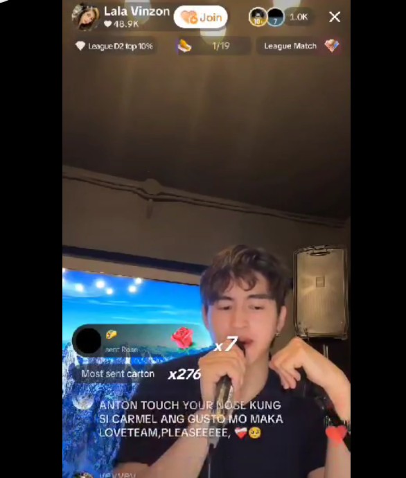 _gelica29's tweet image. ate lala is live on tiktok pero si anton ang kumakanta natatawa lang ako sa comments ksi puro most sent carmelle and carton🤎huhu ang lakas niyo talaga sa cv #Carton