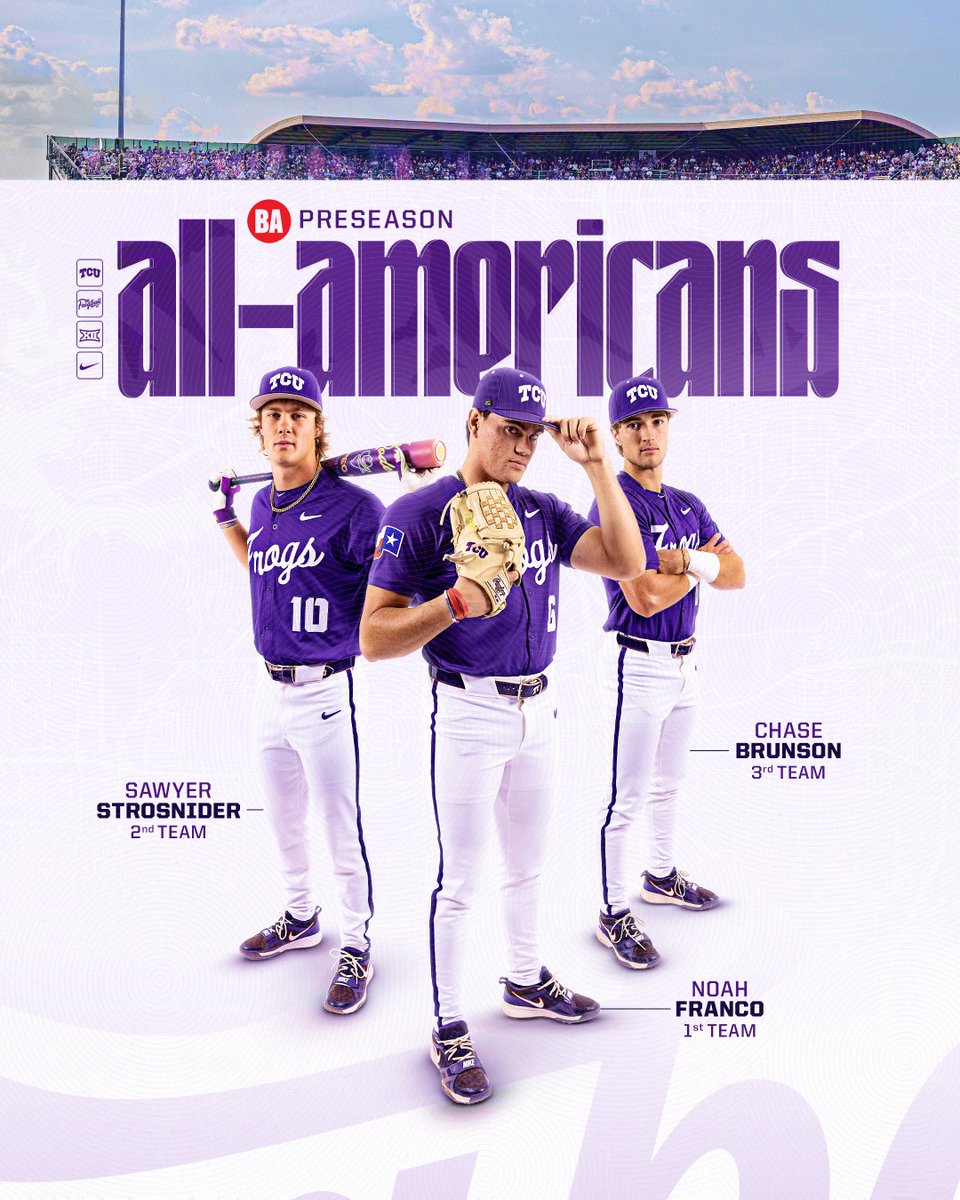 three Frogs make the <a href="/BaseballAmerica/">Baseball America</a> preseason all-american list 🔥

#GoFrogs | #FrogballUSA