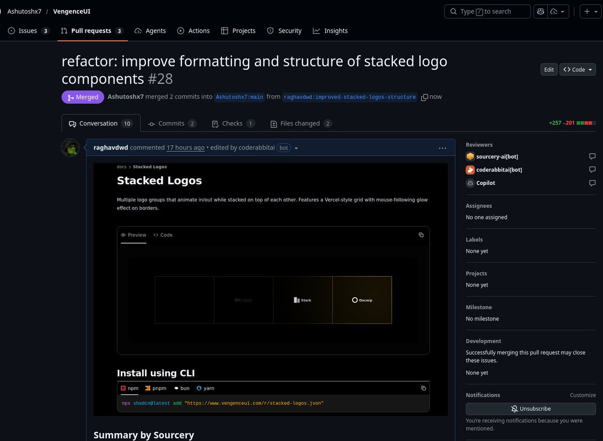 raghavdwd's tweet photo. First open-source contribution ✅
First PR got  merged in https://t.co/RLTIjhREHl✅
Small step, big motivation.
Let’s keep shipping 🚀
@Ashutosh_7x7 
#OpenSource #GitHub #FirstPR https://t.co/AMAlfrN7Td