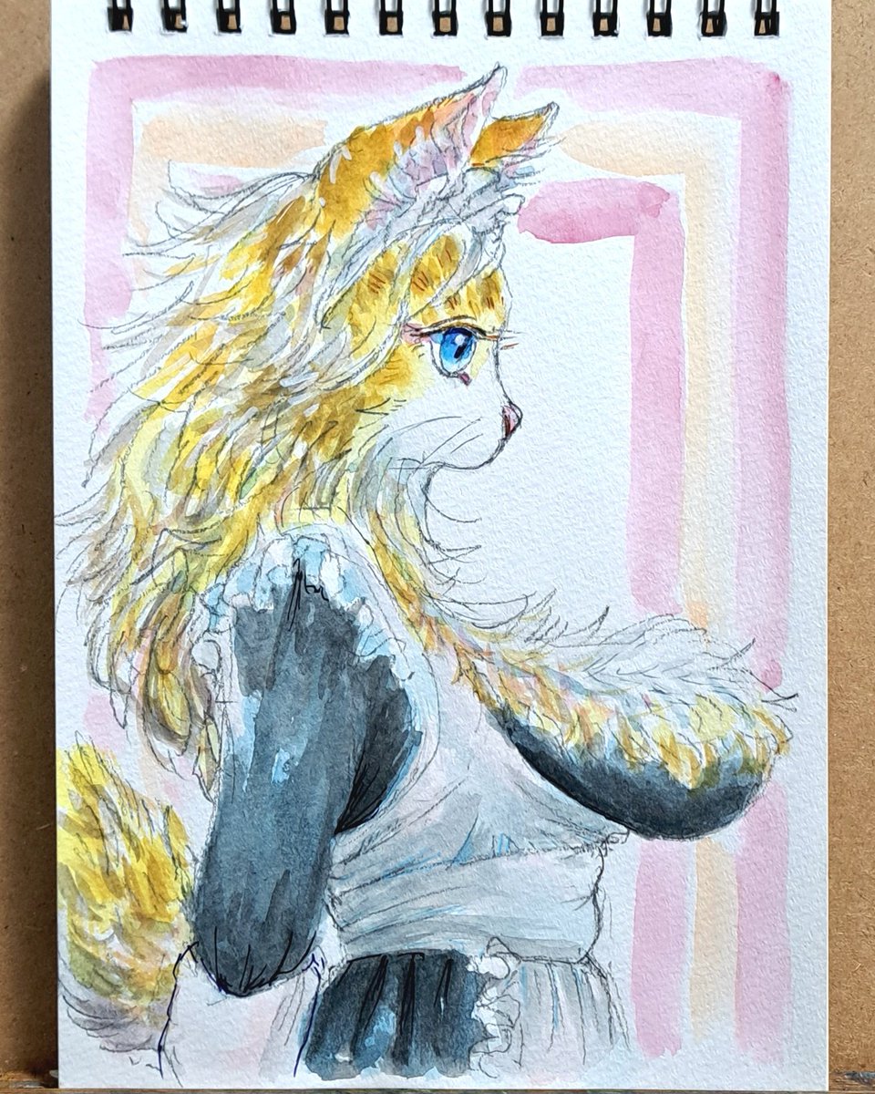 Lost in thought...🐱
#watercolorpainting #kemono   #メスケモ #cat