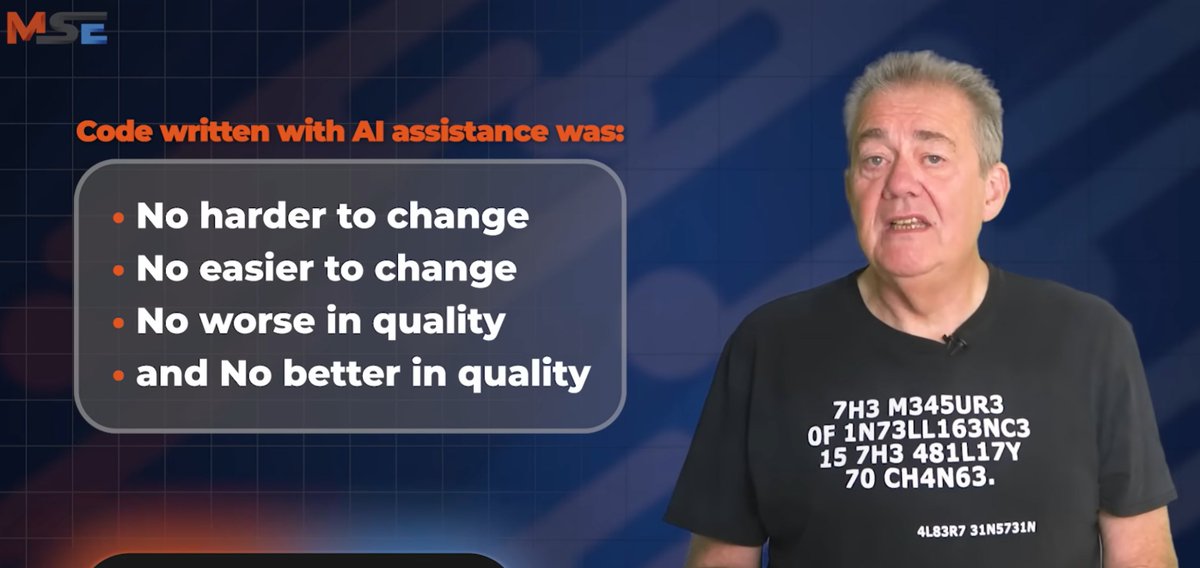 We Studied 150 Developers Using AI (Here’s What's Actually Changed...), 
Modern Software Engineering youtube.com/watch?v=b9EbCb…