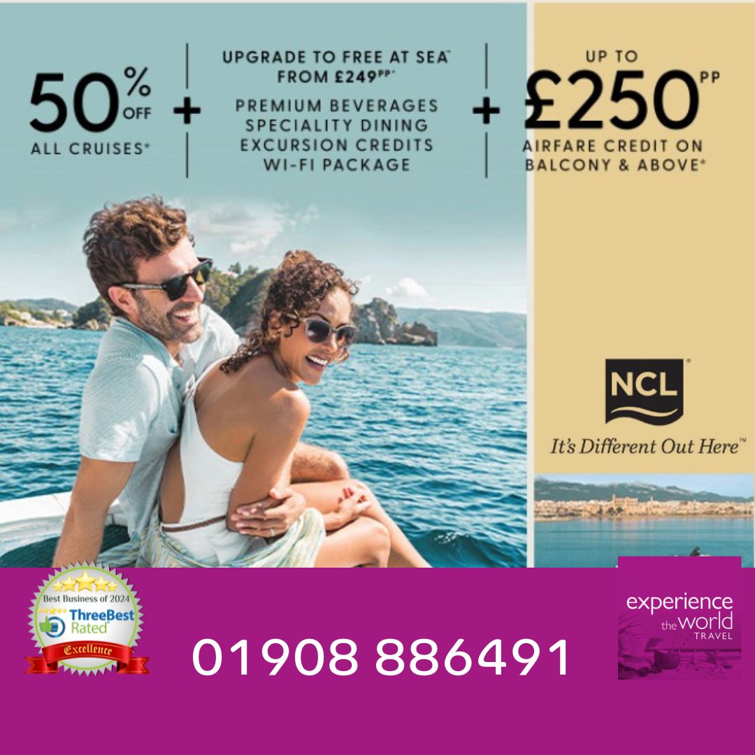 Don't miss the boat!🛳️  
The #NCL #Cruise #Sale ends soon.⏰ 
Call now: ☎️ 01908 886491
#ExperienceADifference
#MiltonKeynes #NewportPagnell #Ampthill #Flitwick #Olney #Cruises