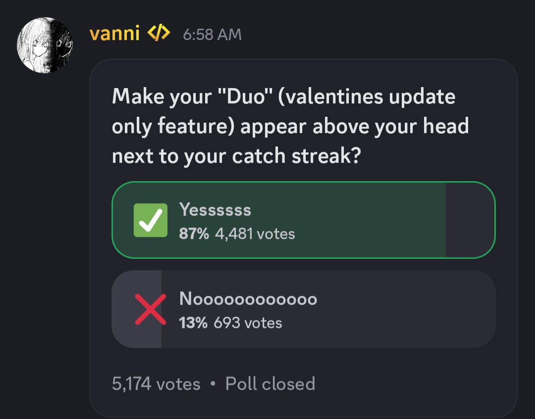 RobloxFischNews's tweet photo. Duo (Valentine's-only feature) shown above your head next to your catch streak. Is going to be a limited feature for 2026 Valentine’s only 
#Roblox #Fisch https://t.co/xk56fklrm4