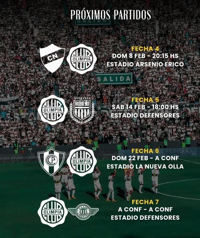 Próximas fechas de #Olimpia 
.
#ñandeolimpia