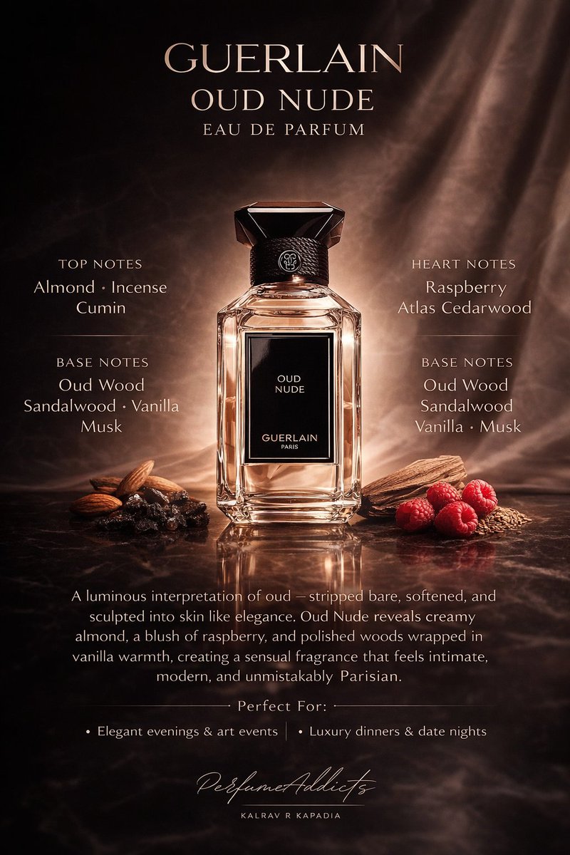 kalravkapadia's tweet image. PerfumeAddicts Exclusive Deal:

Oud, undressed to its most intimate form — soft, luminous, and irresistibly elegant💫💫💫

For the niche lovers 🤍

Guerlain Oud Nude Eau De Parfum Pour Homme for Men from Guerlain 100ml EDP for 39900. #oud #creamy #almonds #niche #class

A